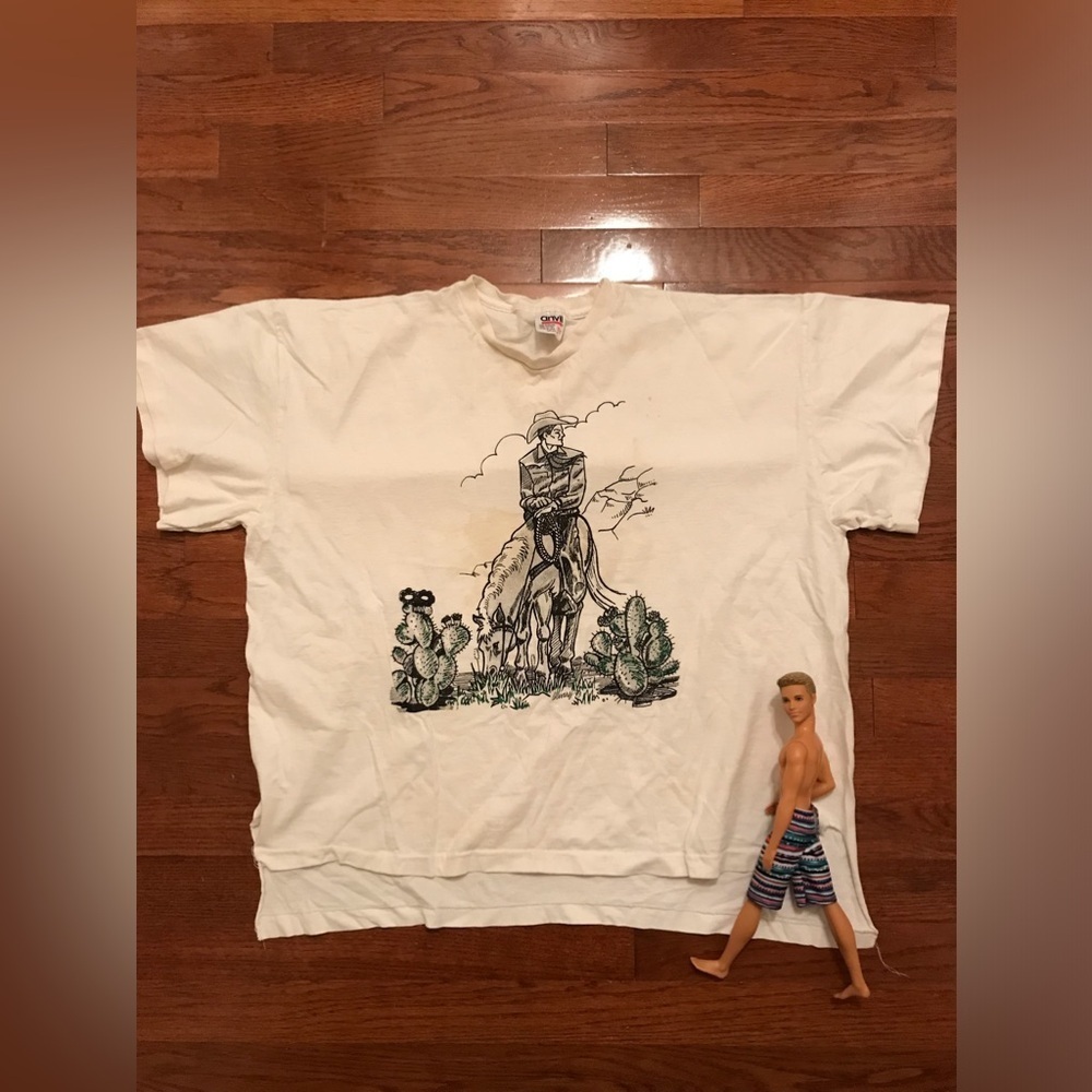 VINTAGE ANVIL SHIRT ONE SIZE COWBOY EL VAQUERO RANCHO CEMA TEXAS SKETCH